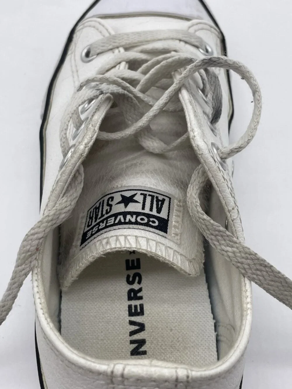 Converse Chuck Taylor All Star OX Low Top White Faux Leather Sneakers Youth 3